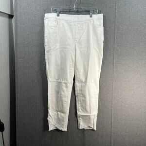 Joan Rivers Pants Regular Slim Ankle Length Jean w/ Scallop Hem White, Large